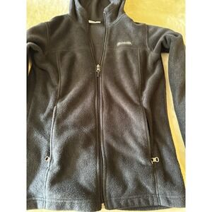 Columbia Kids Large 14/16 Fleece Zip Up Hood Pockets Jacket Black Warm Winter
